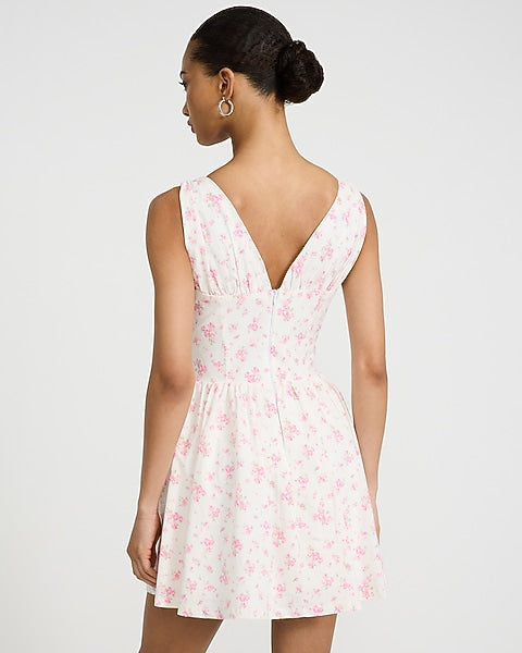 Floral V-Neck Sleeveless Corset Mini Dress - Pink Floral