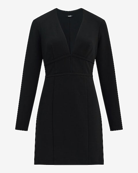 Crepe V-Neck Long Sleeve Keyhole Mini Dress