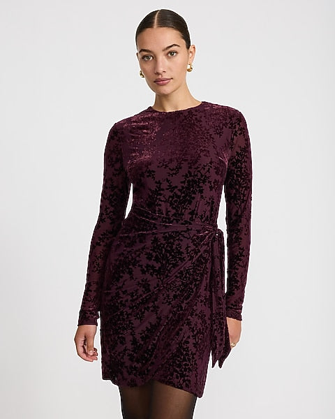 Sophie Velvet Burnout Tie Wrap Mini Dress