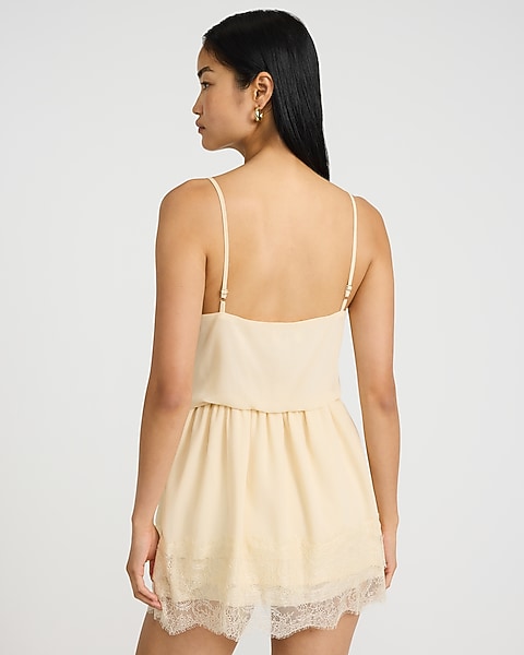 Satin Lace Trim V-Neck Sleeveless Mini Dress