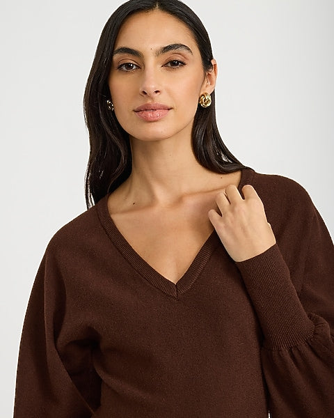 V-Neck Dolman Sleeve Mini Sweater Dress in Airy Soft