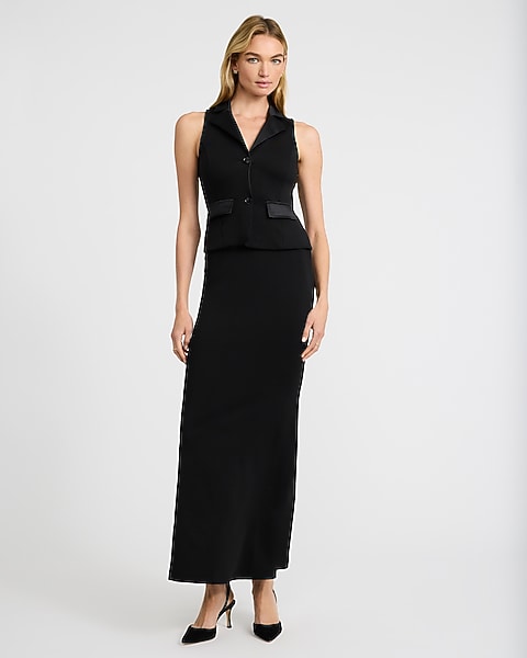 Sleeveless Button Front Maxi Blazer Dress