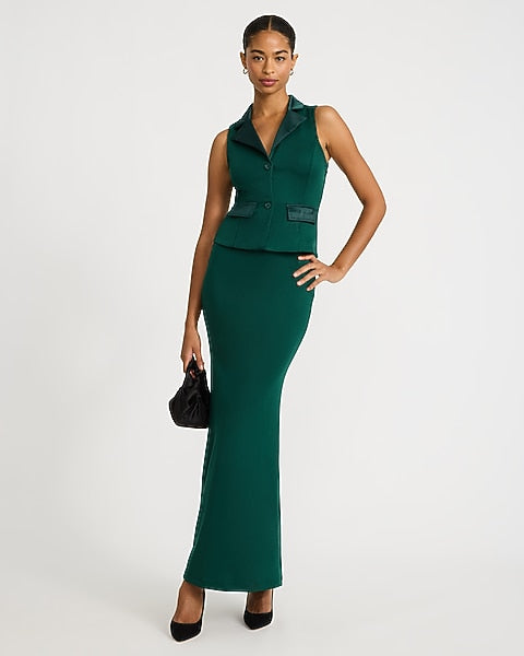 Sleeveless Button Front Maxi Blazer Dress