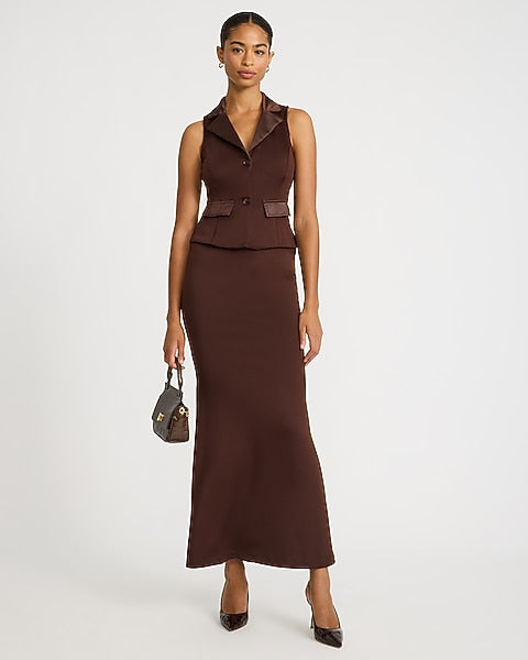 Sleeveless Button Front Maxi Blazer Dress