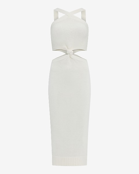 Halter Cutout Knot Front Midi Sweater Dress