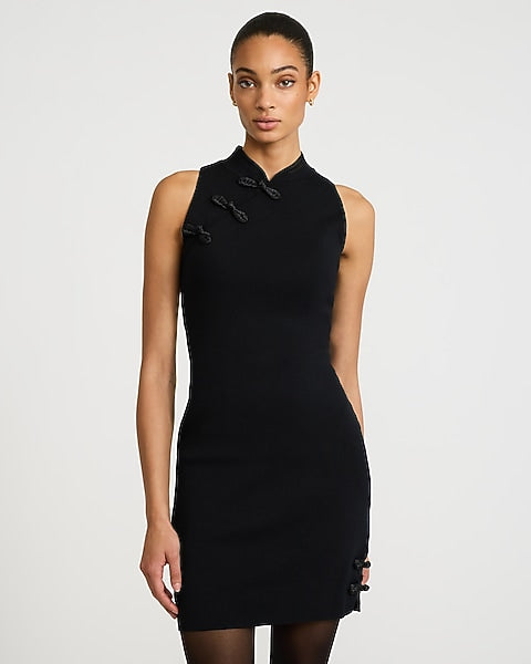 Novelty Bow Seamed Sleeveless Mini Sweater Dress