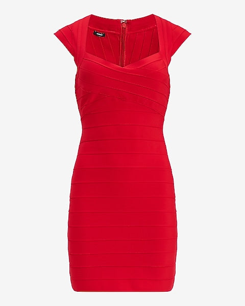 V-Neck Cap Sleeve Bandage Mini Sheath Dress