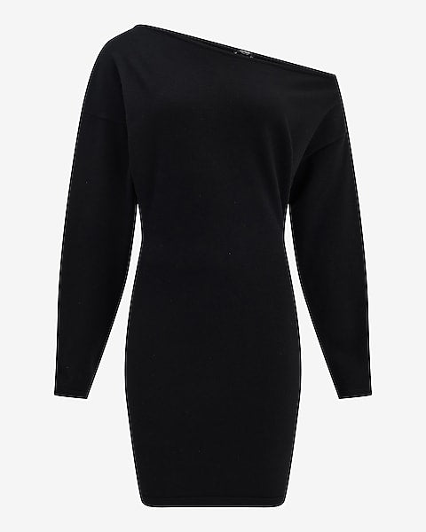One Shoulder Asymmetrical Mini Sweater Dress