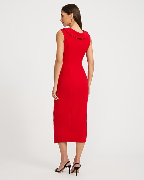 Crepe V-Neck Cap Sleeve Surplice Midi Sheath Dress