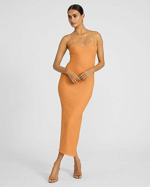 Textured Scoop Neck Lace Up Back Midi Slip Dress