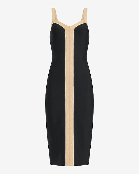 Express x bebe | Color Block Sweetheart Bandage Midi Dress - Pitch Black