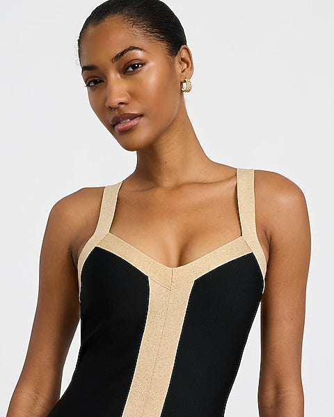 Express x bebe | Color Block Sweetheart Bandage Midi Dress - Pitch Black
