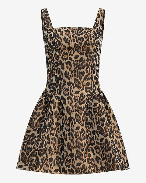 Harlow Leopard Satin Drop Waist Mini Dress with Pockets - Leopard Print
