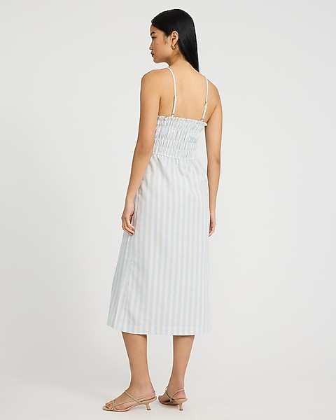 Striped Elastic Waist Sleeveless Midi Dress with Pockets