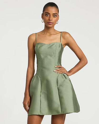 Harlow Satin Drop Waist Mini Dress with Pockets