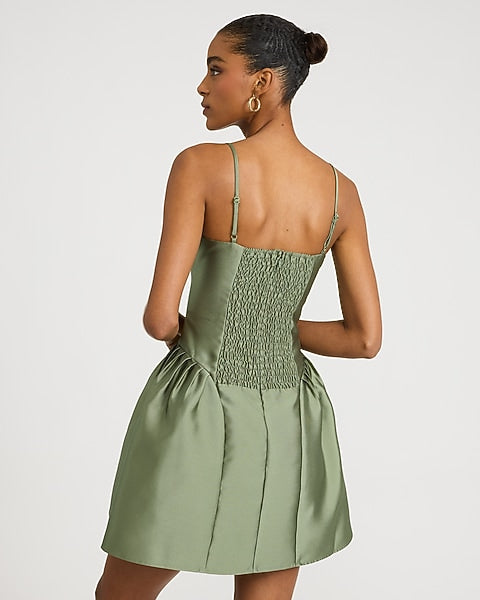 Harlow Satin Drop Waist Mini Dress with Pockets