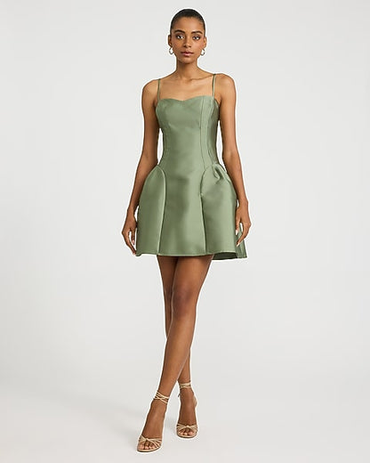 Harlow Satin Drop Waist Mini Dress with Pockets