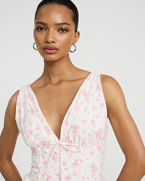 Floral V-Neck Sleeveless Corset Mini Dress - Pink Floral