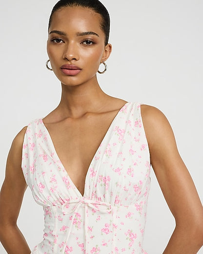 Floral V-Neck Sleeveless Corset Mini Dress - Pink Floral