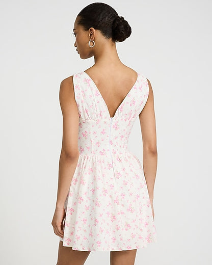 Floral V-Neck Sleeveless Corset Mini Dress - Pink Floral