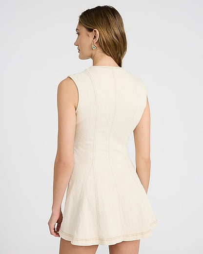 Stretch Denim V-Neck Sleeveless Button Front Mini Dress