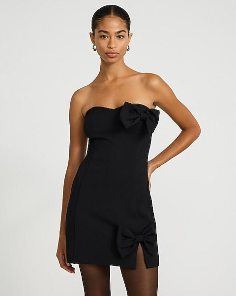 Crepe Strapless Sweetheart Bow Mini Sheath Dress