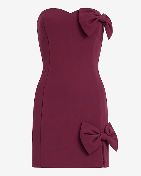 Crepe Strapless Sweetheart Bow Mini Sheath Dress