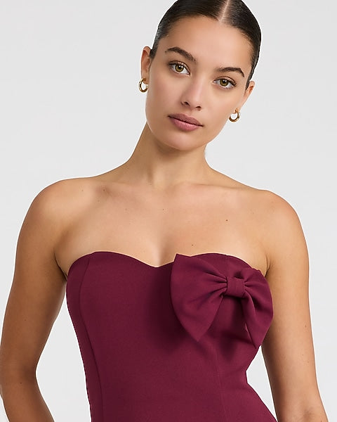 Crepe Strapless Sweetheart Bow Mini Sheath Dress