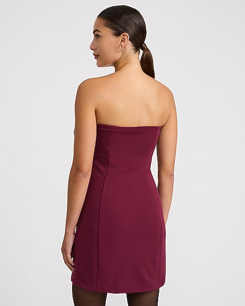 Crepe Strapless Sweetheart Bow Mini Sheath Dress