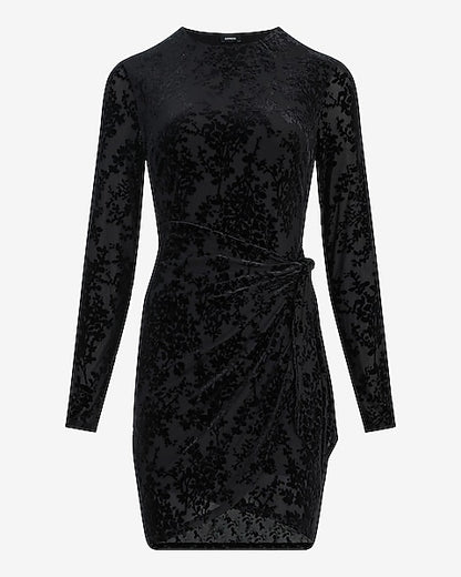 Sophie Velvet Burnout Tie Wrap Mini Dress