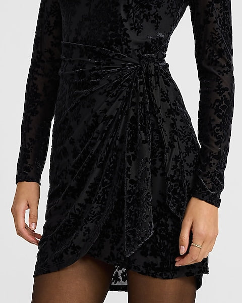 Sophie Velvet Burnout Tie Wrap Mini Dress