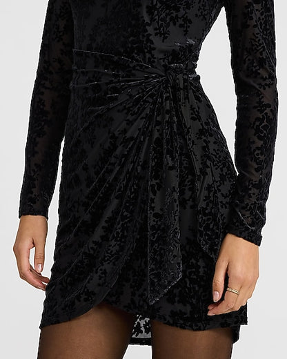 Sophie Velvet Burnout Tie Wrap Mini Dress