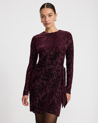Sophie Velvet Burnout Tie Wrap Mini Dress