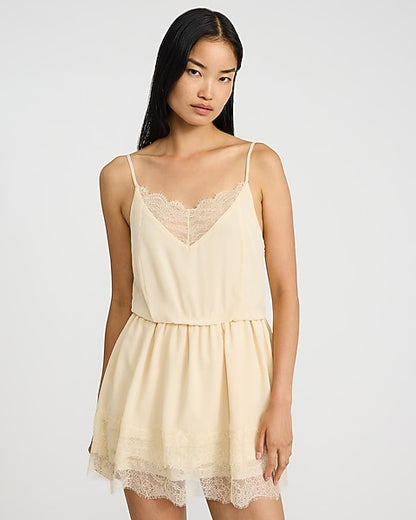 Satin Lace Trim V-Neck Sleeveless Mini Dress