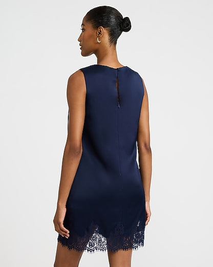 Lace Trim Satin Sleeveless Mini Shift Dress