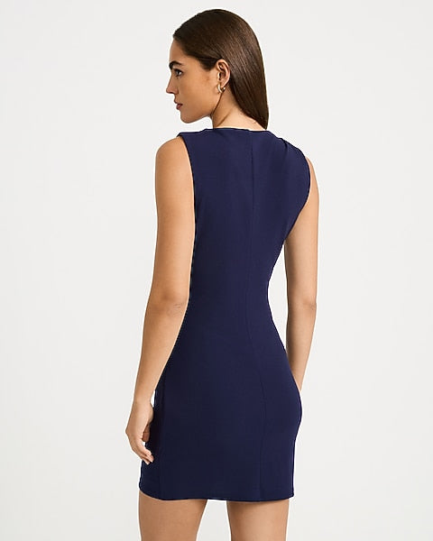Mock Neck Novelty Hardware Draped Mini Dress