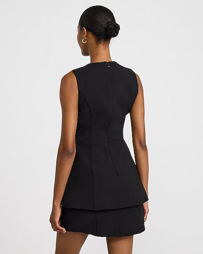 Crew Neck Novelty Button Tailored Vest Mini Dress - Pitch Black
