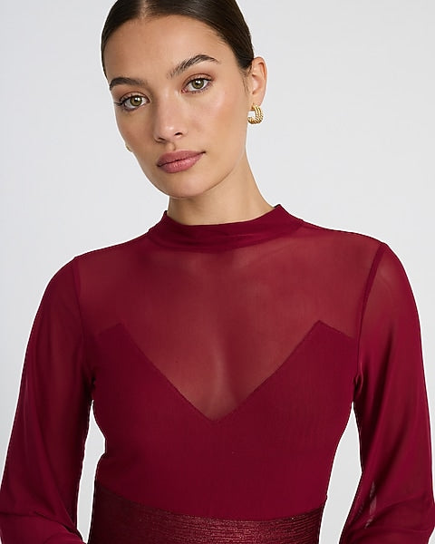 Express x bebe | Sheer Mock Neck Metallic Bandage Mini Dress