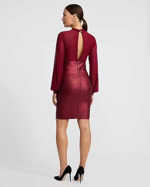 Express x bebe | Sheer Mock Neck Metallic Bandage Mini Dress
