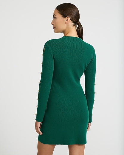 Mock Neck Hardware Keyhole Mini Sweater Dress in Airy Soft