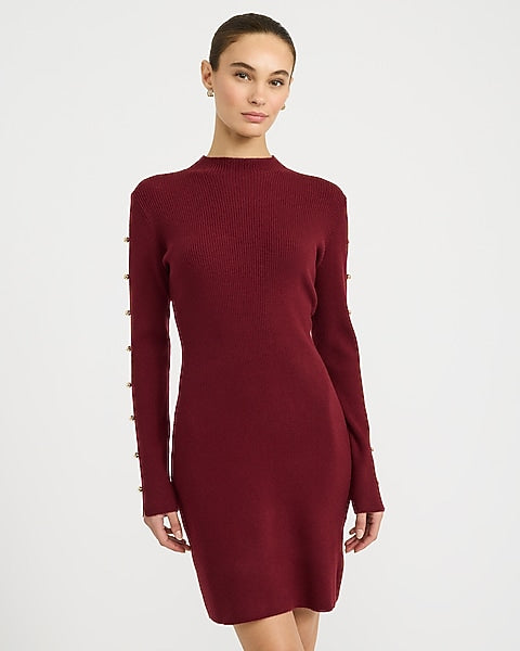 Mock Neck Hardware Keyhole Mini Sweater Dress in Airy Soft