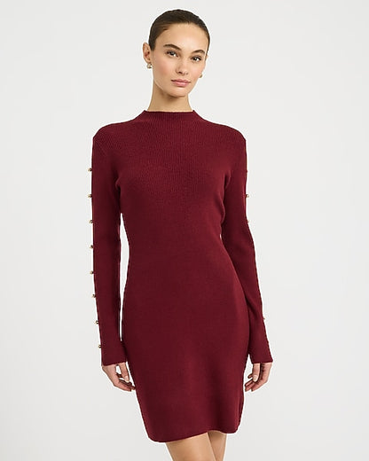 Mock Neck Hardware Keyhole Mini Sweater Dress in Airy Soft