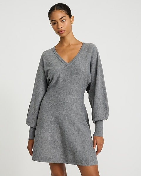 V-Neck Dolman Sleeve Mini Sweater Dress in Airy Soft