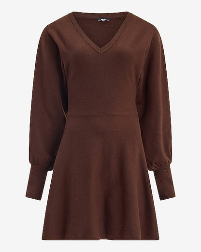 V-Neck Dolman Sleeve Mini Sweater Dress in Airy Soft
