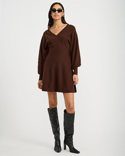 V-Neck Dolman Sleeve Mini Sweater Dress in Airy Soft