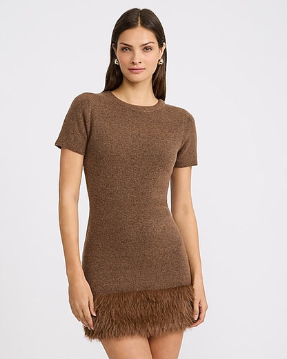 Faux Fur Hem Mini Sweater Dress