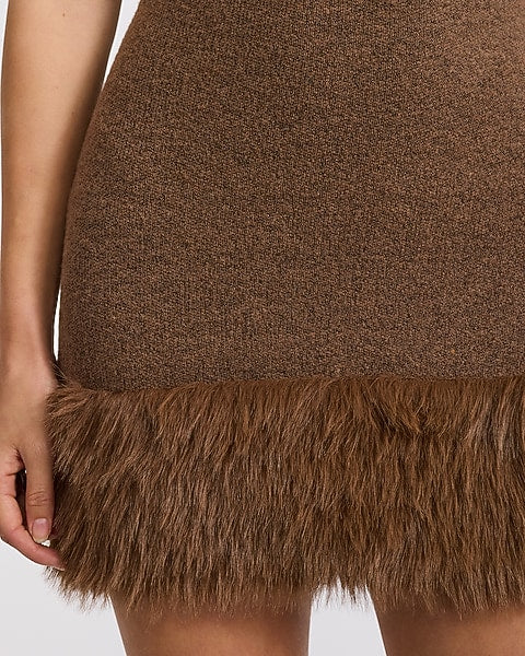 Faux Fur Hem Mini Sweater Dress