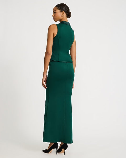 Sleeveless Button Front Maxi Blazer Dress
