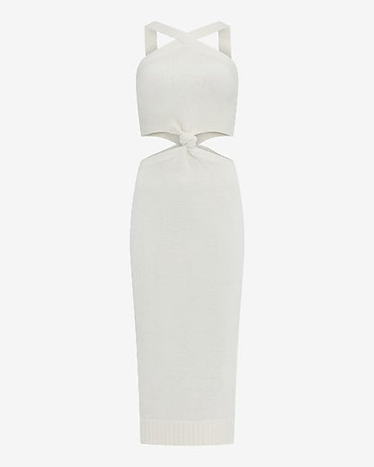 Halter Cutout Knot Front Midi Sweater Dress