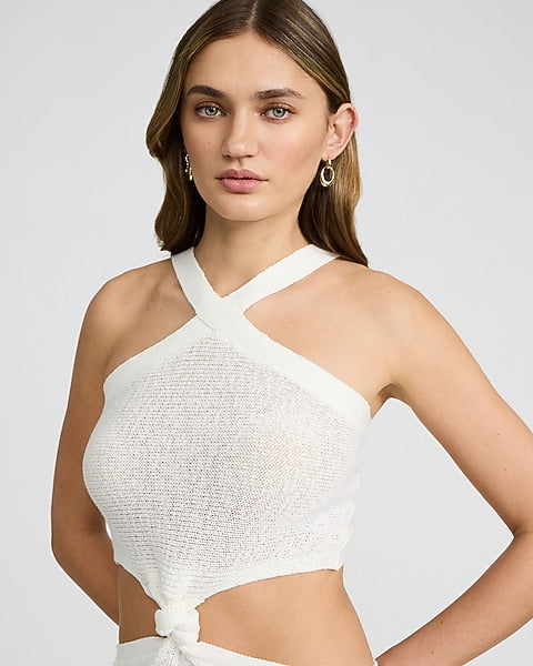 Halter Cutout Knot Front Midi Sweater Dress